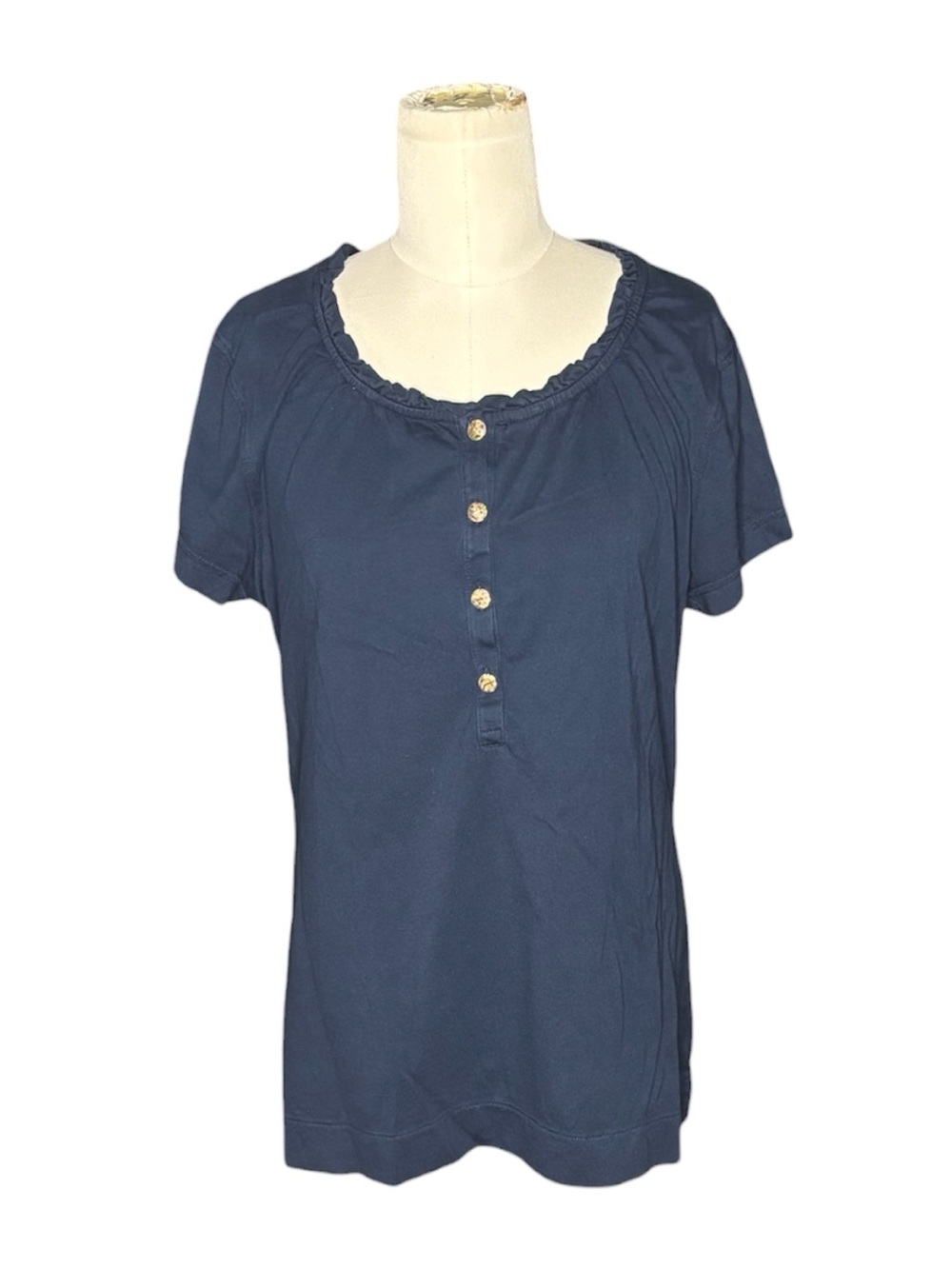 Vineyard Vines Navy Short-Sleeve Button Henley Top